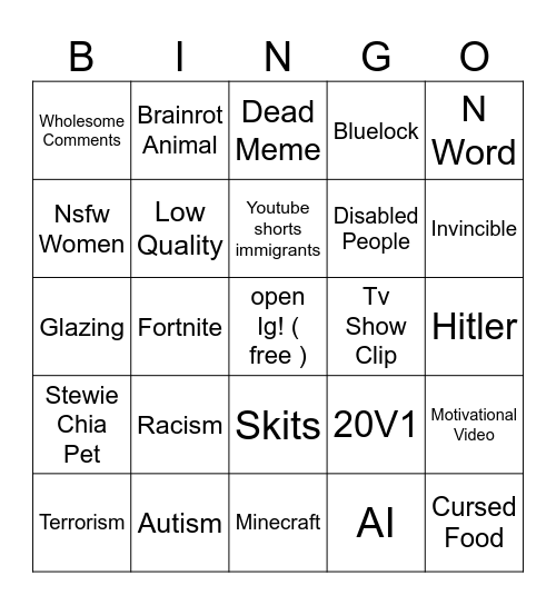 instagram bingos Bingo Card