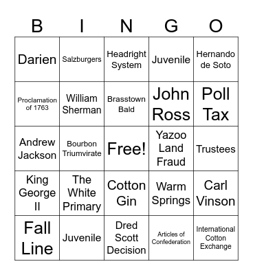 GA STUDIES MILESTONE REVIEW Bingo Card