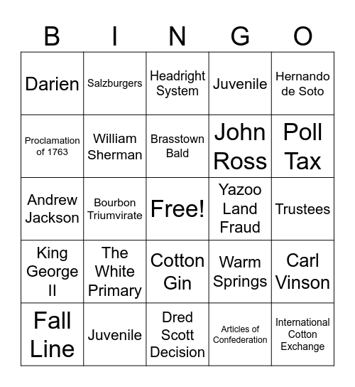 GA STUDIES MILESTONE REVIEW Bingo Card