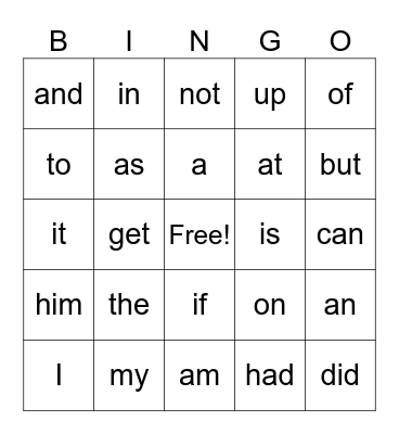 First 100 Sight Words Bingo Card