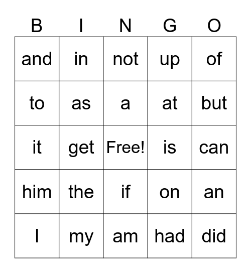 First 100 Sight Words Bingo Card