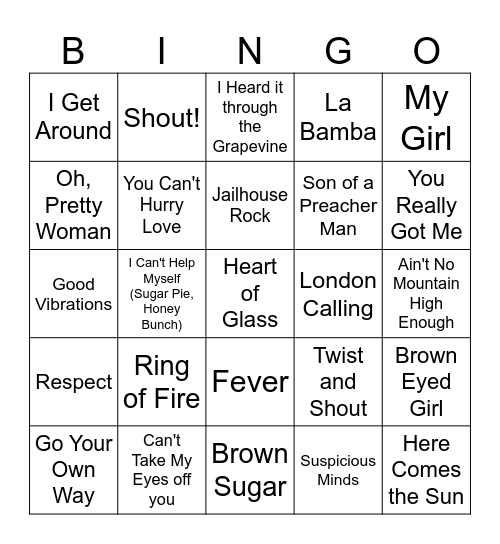 Musical Bingo! Bingo Card