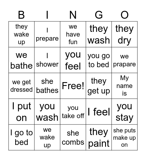 La higiene personal y las rutinas Bingo Card
