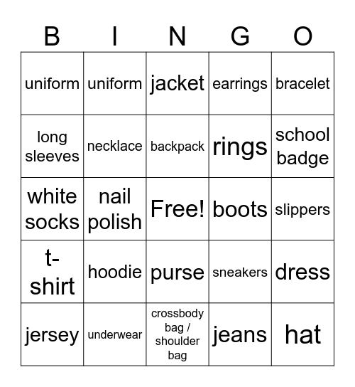 OOTD today Bingo Card