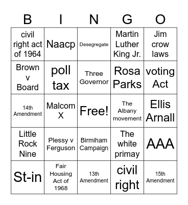Civil Right Movement Bingo Card