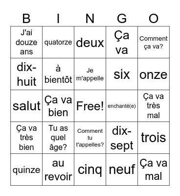 France vocab and culture Bingo Card