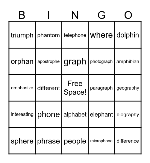 Bingo for /ph/ words Bingo Card