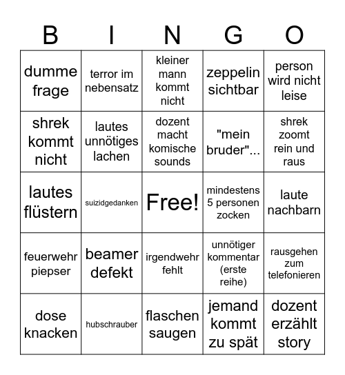 Vorlesung-Bingo Card