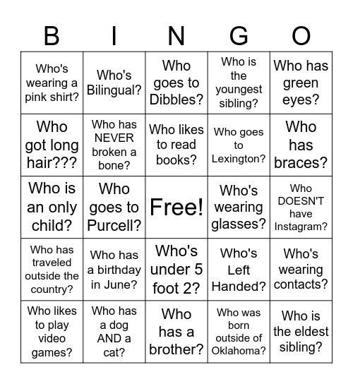 Human Bingo Card