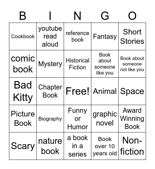 1st Grade Genre Bingo Card