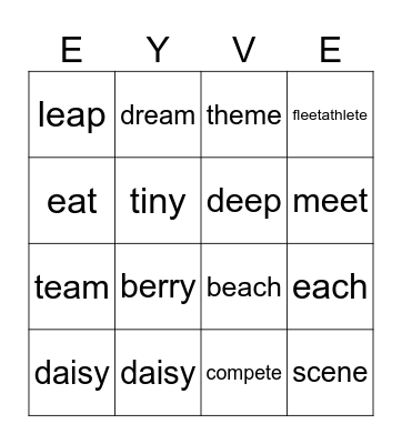 Long Vowel Bing0 Bingo Card