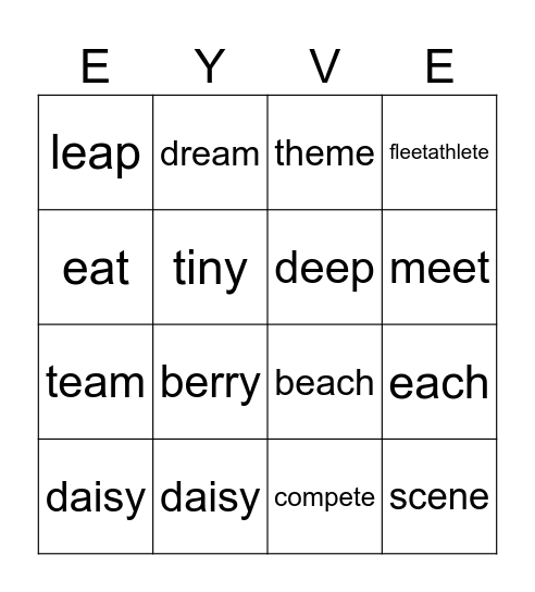 Long Vowel Bing0 Bingo Card