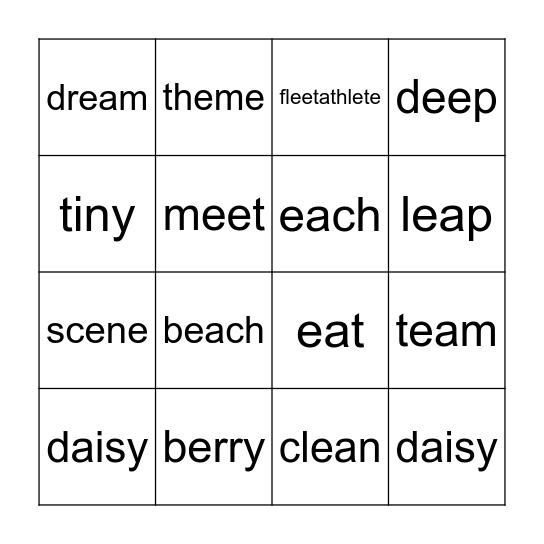 Long Vowel Bing0 Bingo Card