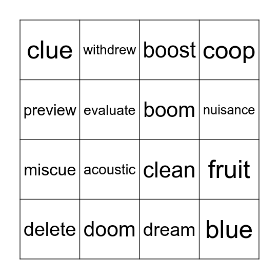 Long Vowel Bing0 Bingo Card