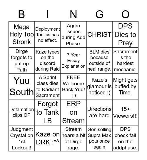 A12S Sunday Funtimes Bingo Card