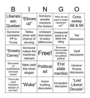 Canadian Election BINGO Card