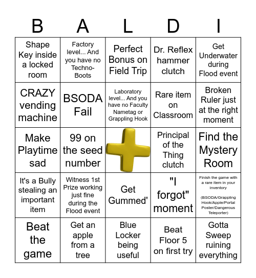 Baldi's Basics Plus Bingo Card
