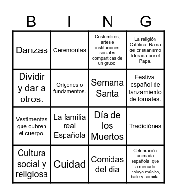 Bingo de Espana Bingo Card