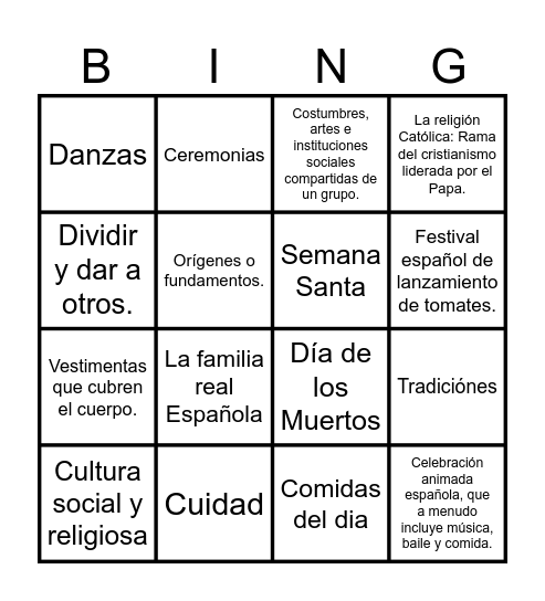 Bingo de Espana Bingo Card