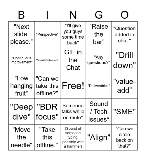 Townhall BINGO Card