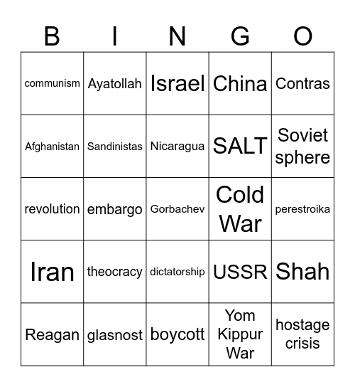 Unit 8 Foreign Policy Bingo Card