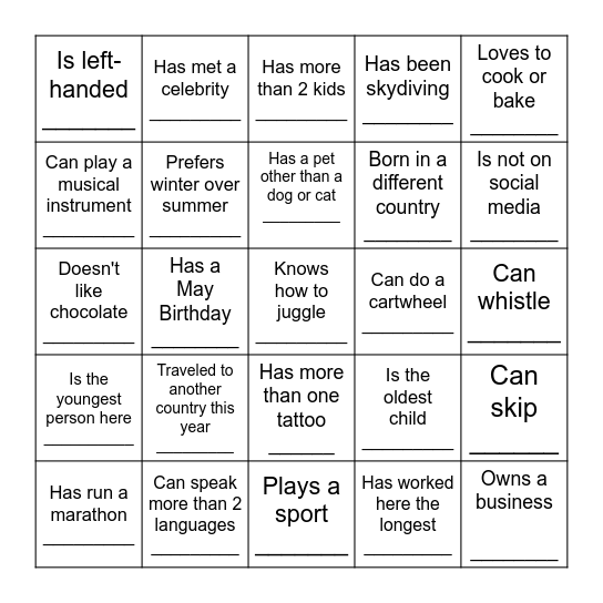 Find a Coworker Who... Bingo Card