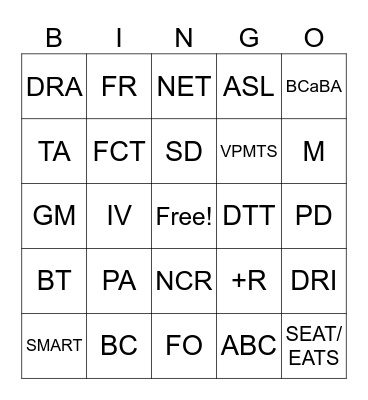 RBT Acronyms Bingo Card