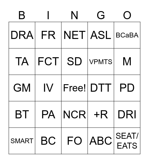 RBT Acronyms Bingo Card