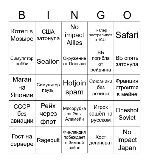 Scharnhorst Bingo Card