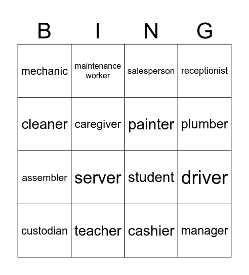 Jobs Bingo Card