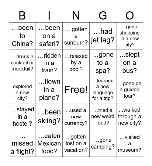 Have you ever...? Bingo Card