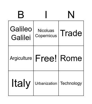 Renaissance Bingo!! Bingo Card
