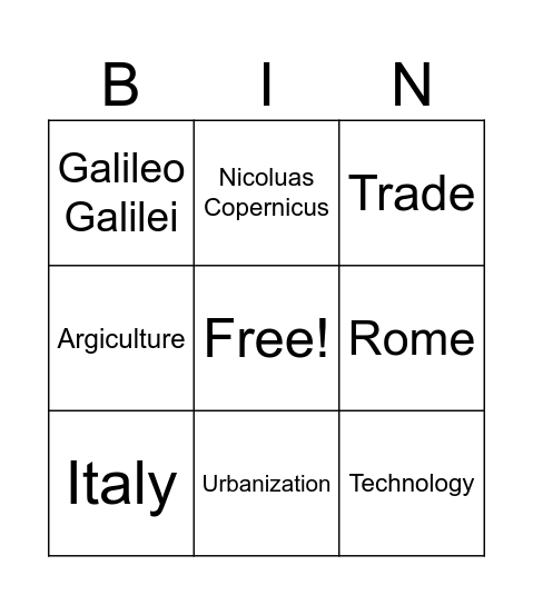 Renaissance Bingo!! Bingo Card