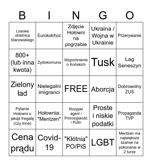 Debata Prezydencka 2025 Polska Bingo Card