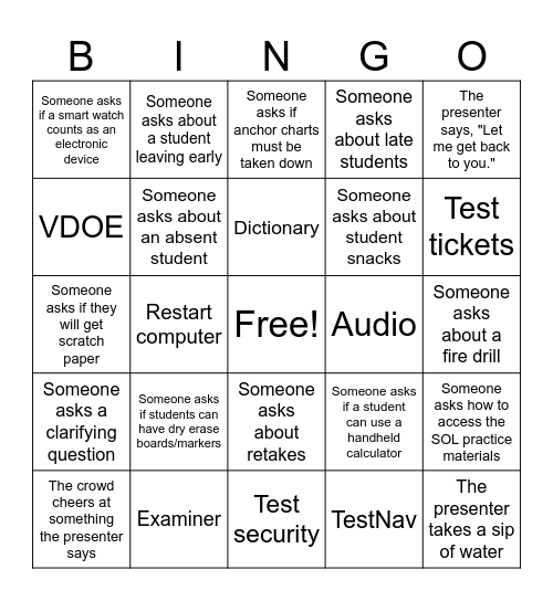 SOL Training Bingo Card