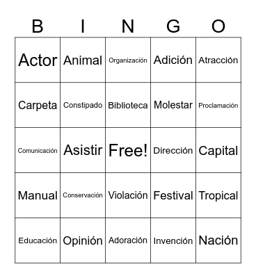 Cognados verdaderos y cognados falsos Bingo Card