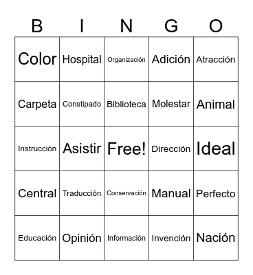 Cognados verdaderos y cognados falsos Bingo Card