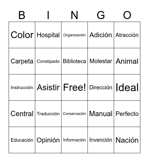 Cognados verdaderos y cognados falsos Bingo Card