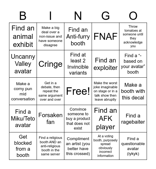 Booth Game Bingo Card