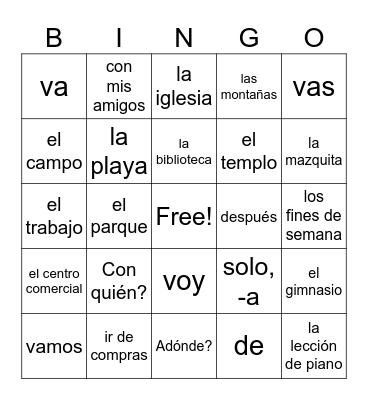 4A spanish Bingo Card