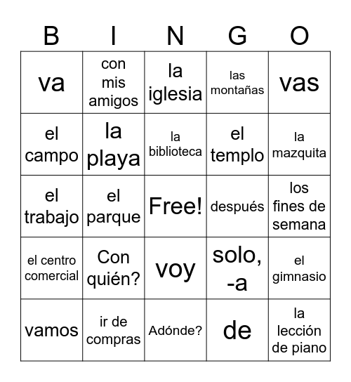 4A spanish Bingo Card