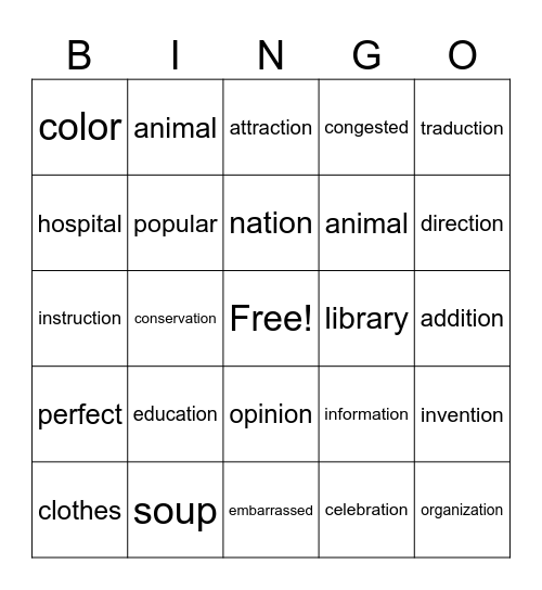 Cognados Bingo Card
