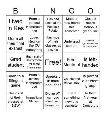Homeroom Gala 2025 Bingo Card