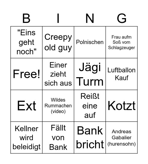 Wasen Bingo Card