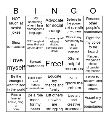 "Be the Solution" BINGO Card