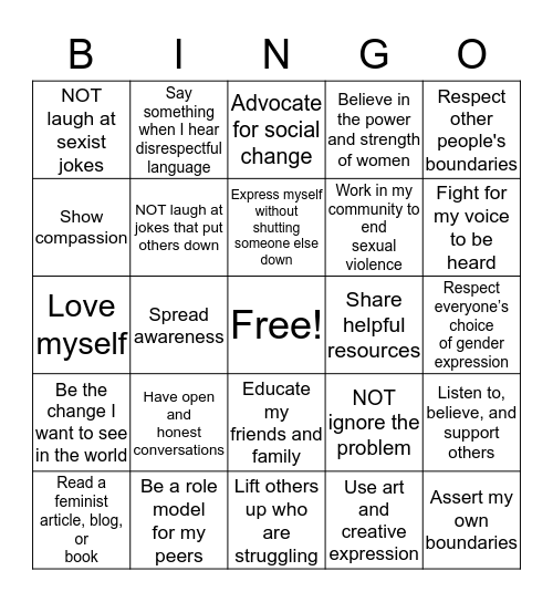 "Be the Solution" BINGO Card