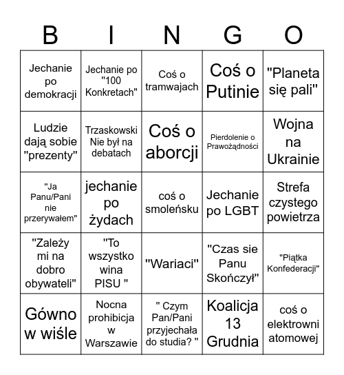 Debata Prezydencka Bingo Card