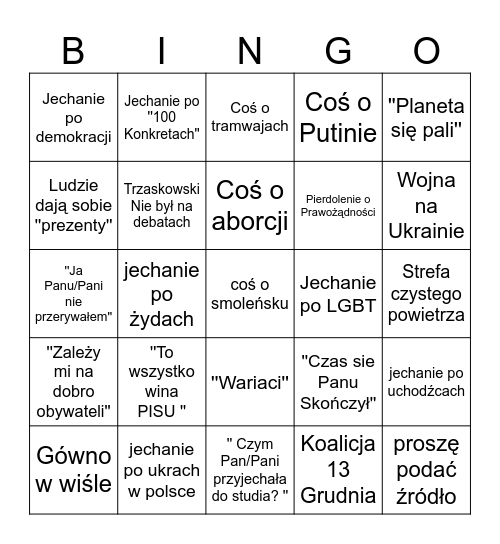 Debata Prezydencka Bingo Card