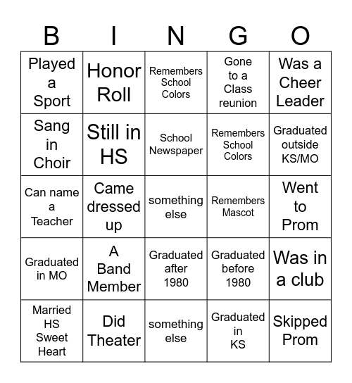 HIGH SCHOOL Bingo Card
