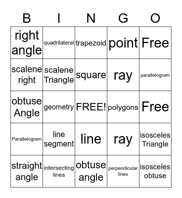 Geometry Bingo Card